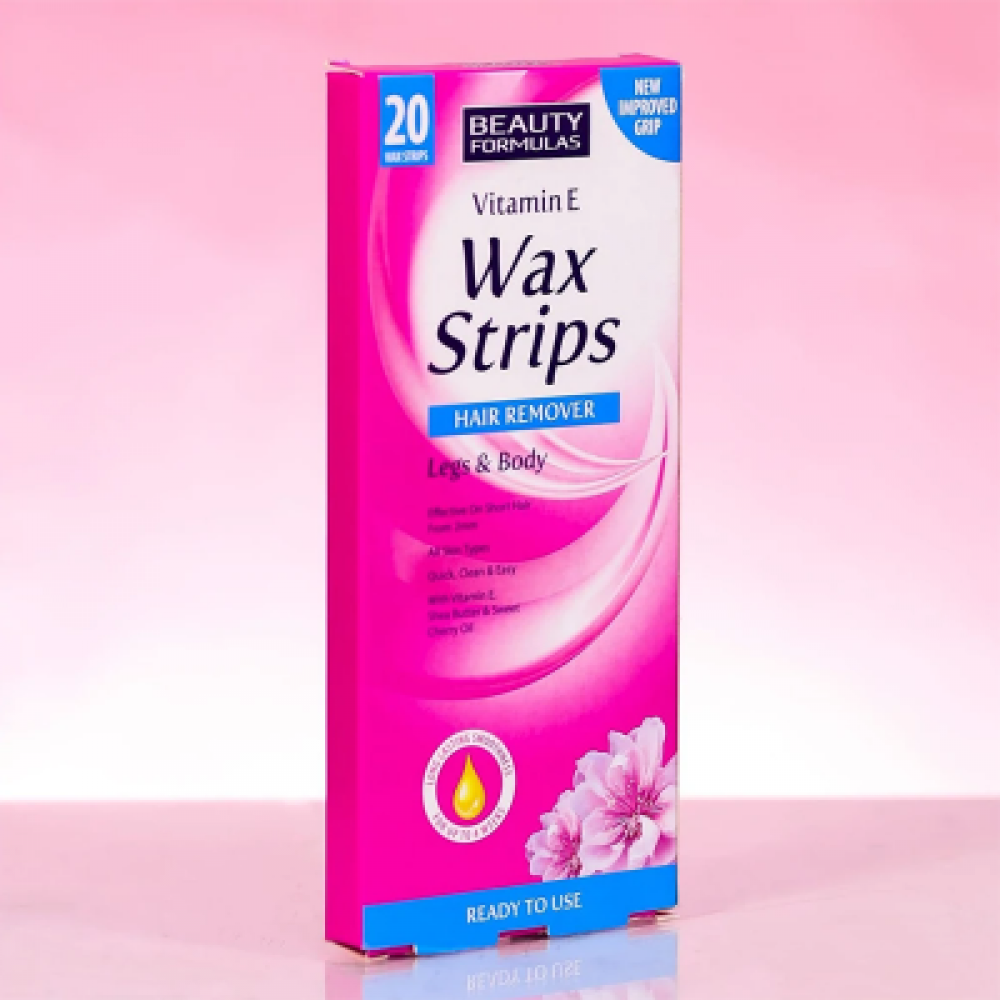 شرائح الشمع لإزالة شعر الساقين والجسم بفيتامين E من بيوتي فورميولا، 20 قطعة