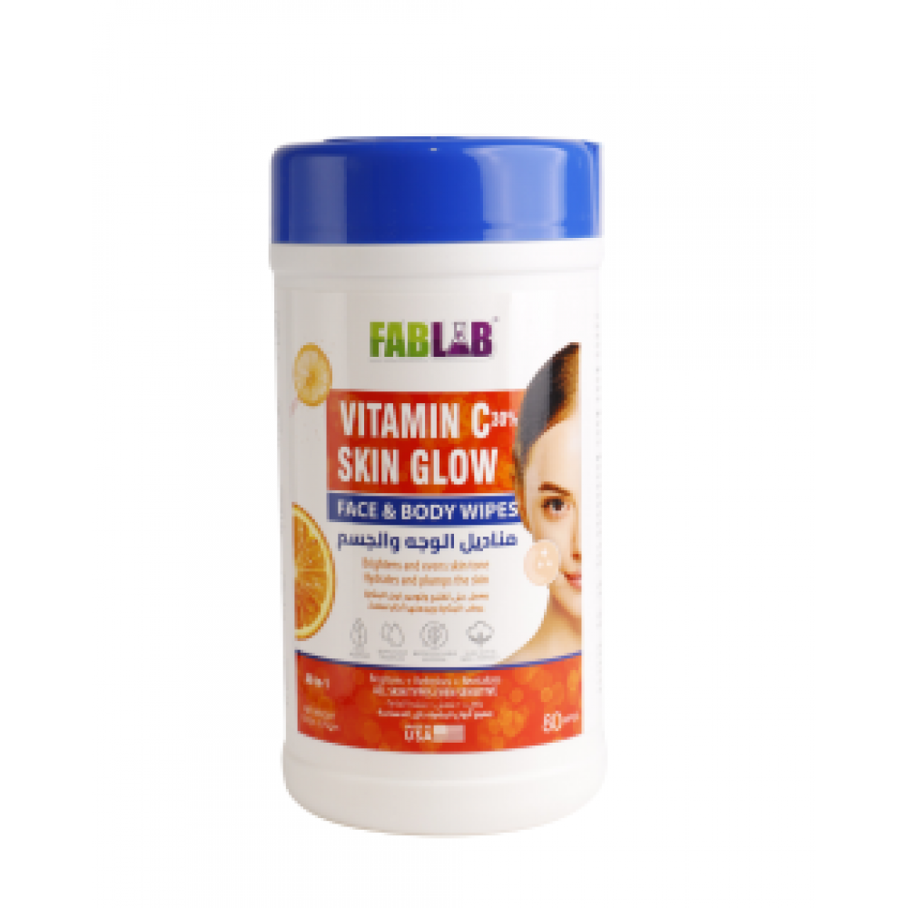فاب لاب 30%فيتامين سي سكين غلو مناديل مبللة للوجة والجسم -80 منديل-675 جرام
