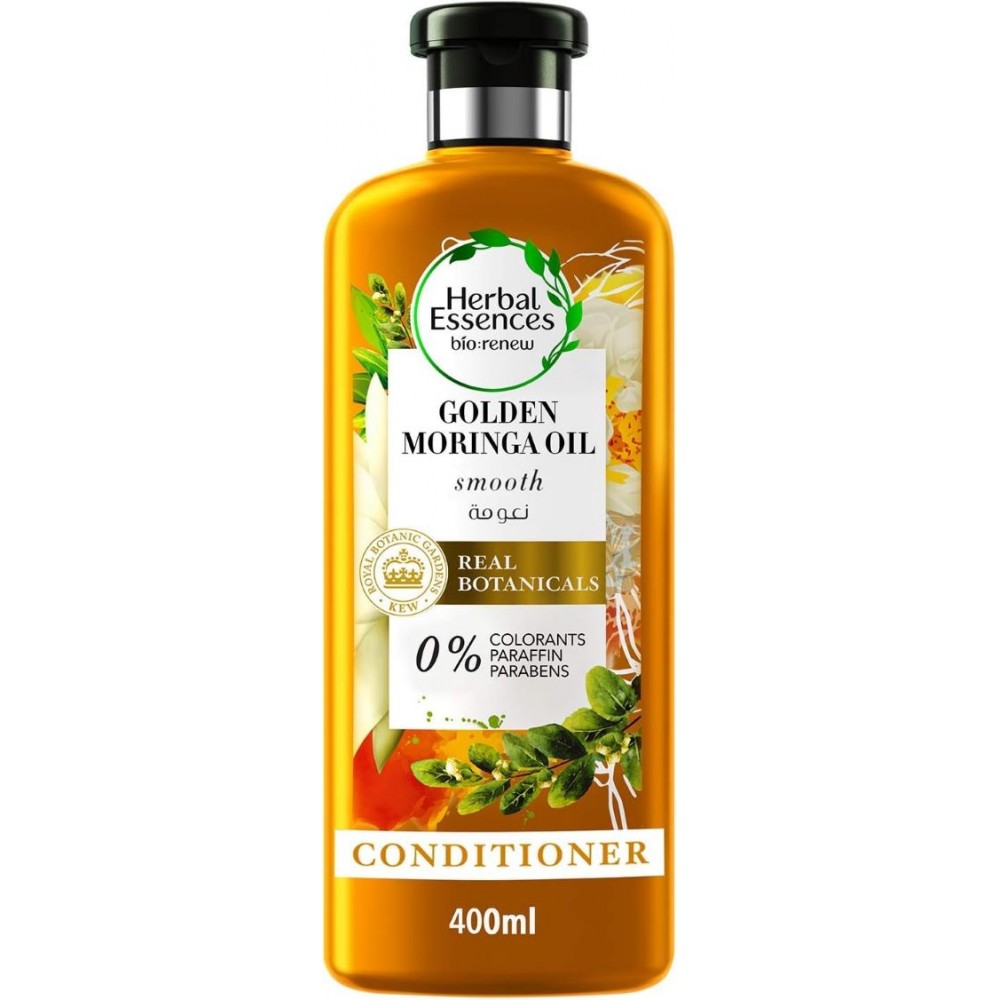 بلسم تنعيم الشعر وتجديده بزيت المورينغا الذهبي من هيربل ايسنسز بايو ، بحجم 400 مل من اسينسيس