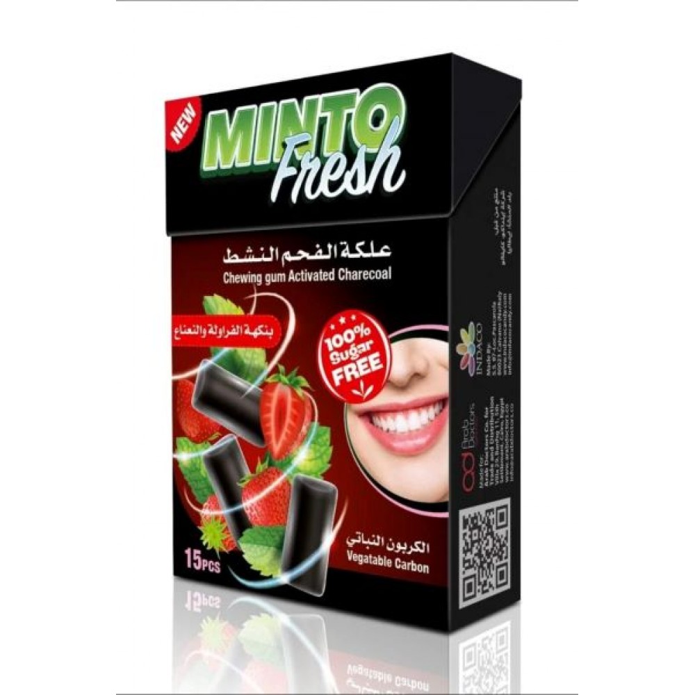 علك الفحم منتو فريش فراولة ونعناع 15 قطعه