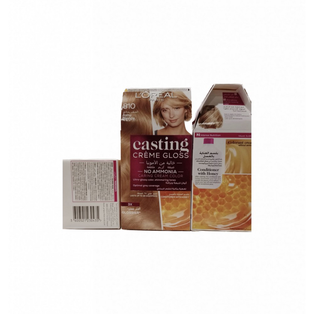 صبغة كريم ملطفة خاليه من الامونيا لرائحه امتع بالعسل 810 اشقر رمادي من لوريال باريس