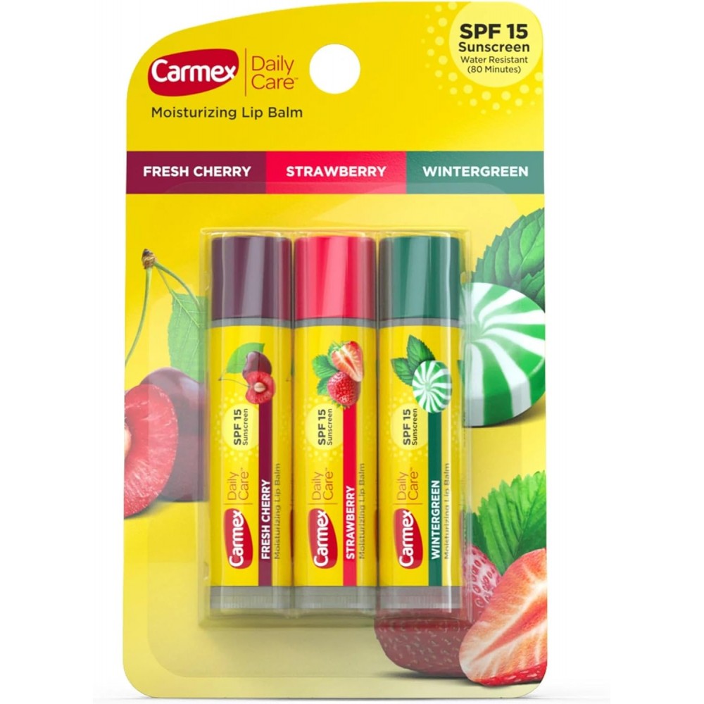 مرطب شفاة مع واقي شمس بفرولة الكرز ثلاث قطع من كارميكس 4.25*3